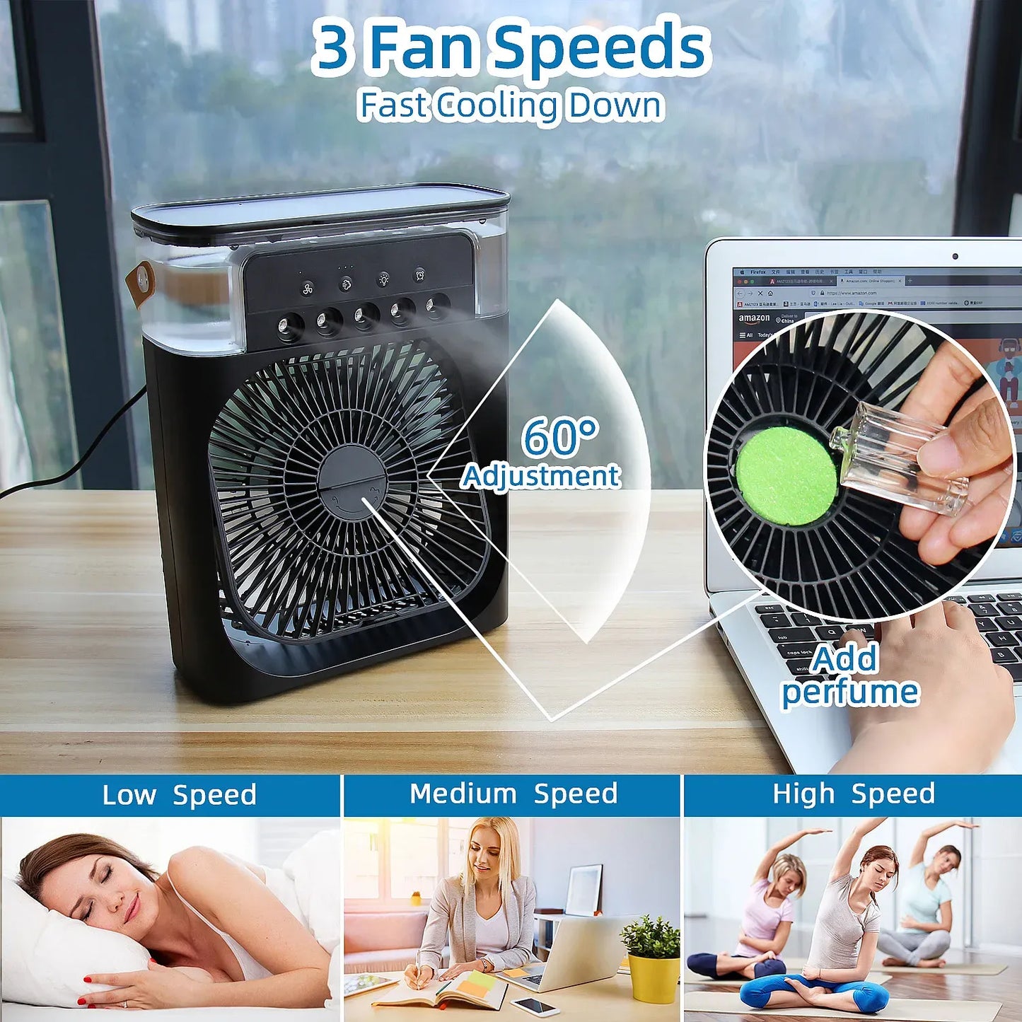 3-in-1 Portable Mini Air Cooler Fan – Rechargeable & Powerful Cooling
